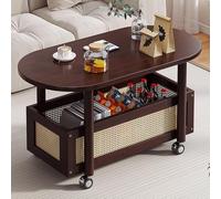 Oval Coffee Table with Storage 2-Tier Living Room Table on Wheels Ideal for Cups Books Snacks & Magazines Stylish Landhaus Design