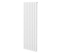 Oval Column Radiator 1600mm x 480mm Modern Designer Double Panel Central Heating Heater Gloss White Carbon Steel Vertical Kitchen Living Room Bathroom FREE Cleaning Brush Fixing Kit & Brackets White