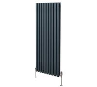 Oval Column Radiator 1600mm x 600mm & TRV Chrome Valves Modern Designer Double Panel Central Heating Heater Anthracite Grey Steel Vertical Kitchen Living Room FREE Cleaning Brush Fixing Kit & Brackets