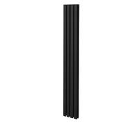 Oval Column Radiator 1800mm x 240mm Modern Designer Double Panel Central Heating Heater Matt Black Carbon Steel Vertical Kitchen Living Room Bathroom FREE Cleaning Brush Fixing Kit & Brackets Black