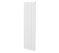 Oval Column Radiator 1800mm x 480mm Modern Designer Double Panel Central Heating Heater Gloss White Carbon Steel Vertical Kitchen Living Room Bathroom FREE Cleaning Brush Fixing Kit & Brackets White