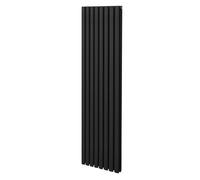 Oval Column Radiator 1800mm x 480mm Modern Designer Double Panel Central Heating Heater Matt Black Carbon Steel Vertical Kitchen Living Room Bathroom FREE Cleaning Brush Fixing Kit & Brackets Black