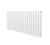 Oval Column Radiator 600mm x 1200mm Modern Designer Double Panel Central Heating Heater Gloss White Carbon Steel Horizontal Kitchen Living Room Bathroom Free Cleaning Brush Fixing Kit & Brackets