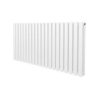 Oval Column Radiator 600mm x 1200mm Modern Designer Double Panel Central Heating Heater Gloss White Carbon Steel Horizontal Kitchen Living Room Bathroom Free Cleaning Brush Fixing Kit & Brackets