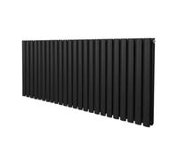 Oval Column Radiator 600mm x 1440mm Modern Designer Double Panel Central Heating Heater Matt Black Carbon Steel Horizontal Kitchen Living Room Bathroom FREE Cleaning Brush Fixing Kit & Brackets Black