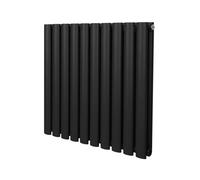 Oval Column Radiator 600mm x 600mm Modern Designer Double Panel Central Heating Heater Matt Black Carbon Steel Horizontal Kitchen Living Room Bathroom FREE Cleaning Brush Fixing Kit & Brackets Black
