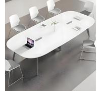 Oval Conference Table Large Training Workstation Desk for Home Office Modern Seminar Meeting Table White & Gray Ideal for Collaborations & Teamwork