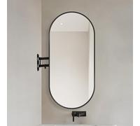 Oval Corner Bathroom Mirror Swivel Wall Mirror with Extendable Arm Rotating Tilting Design Black Aluminum Frame Large 50x100cm (19.7x39.4in) for Space-Saving Elegance
