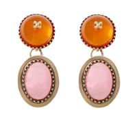 Oval Dangle Earrings Pair with Tone Round Accent, Retro Geometric Jewelry for Commute and Daily Outfit Wear Geometric Earrings Retro Dangle Tone Oval Alloy Resin Daily Wear Commute Casual Outing