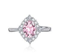 Oval Diamond Art Deco Halo Ring for Women Diamond Cut Cubic Zirconia CZ Eternity Engagement Wedding Band Ruby Emerald Topaz Pink Gem Anniversary Fashion Jewelry Open Adjustable Ring(White)