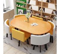 Oval Dining Table Set for 6 Chairs, Modern Dining Table & Coffee Table and 1Table and 6 Chairs Chair Set, for Kitchen Lounge Living Room, 7-Piece Meeting Room Table,06
