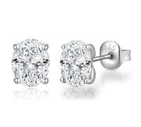 Oval Earrings for Women Men Diamond Stud Earring Cubic Zirconia Silver Oval Studs Earring 6MM Sterling Silver Fake Diamond Earring Hypoallergenic CZ Studs Jiahanzb