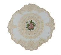 Oval Embroidered Coaster Pair of 2 with Hollow Pattern for Table Cloth Dust Cover and Decorative Use (E)