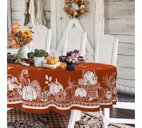 Oval Fall Tablecloth,OrangeThanksgiving Autumn Harvest Pumpkin Sunflower Maple Leaf Table cloth,Polyester Waterproof Wrinkle Resistant Durable Tablecloth for Fall,Thanksgiving,Home Decor 60x84Inch