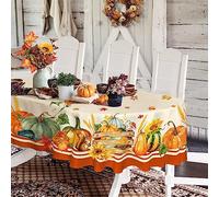 Oval Fall Tablecloth,Thanksgiving Autumn Harvest Pumpkin Sunflower Maple Leaf Table cloth,Polyester Waterproof Wrinkle Resistant Durable Tablecloth for Fall,Thanksgiving,Holiday,Home Decor 60x84inch