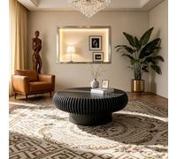 Oval Fluted Coffee Table, 43.31 Inch Drum Design, Modern Black Home Decor, Stylish Living Room Table, Mid-Century Furniture, Minimalist Center Table for Any Space