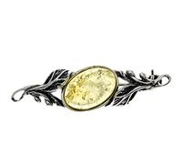 Oval Genuine Honey Baltic Amber & Sterling Silver Classic Brooch - 4022H