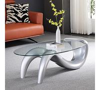 Oval Glass Coffee Table, Contemporary Mid-Century Modern Design for Living Room, Abstract Clear Glass Top, Functional and Stylish Furniture