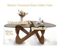 Oval Glass Triangle Coffee Table, Mid-Century Modern Living Room Table, Wooden Base Low Dining Table, Transparent Tea Table for Stylish Home Decor.