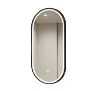 Oval Gold Mirror With LED Lights,Modern Metal Framed Vanity Mirror,3 Colors Dimmable Memory Illuminated Wall Mounted Bathroom Mirror,Large Mirror for Living Room Wall(Size:50X70 cm,Color:Bl