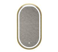 Oval Gold Mirror With LED Lights,Modern Metal Framed Vanity Mirror,3 Colors Dimmable Memory Illuminated Wall Mounted Bathroom Mirror,Large Mirror for Living Room Wall(Size:50X70 cm,Color:Gol