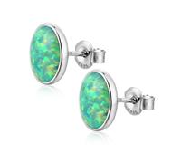 Oval Green Fire Opal Stud Earrings for Women 18K White Gold Plated Sterling Silver Oval Shape 6mm Opal Earrings with Push Back