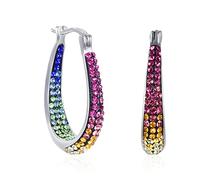 Oval Hoop Earrings, Silver Plated Inside Out Crystal Hoop Earrings For Women & Girls Fashion Items, L:0.95inch W:0.41inch H:1.24inch, Silver, crystal