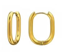 Oval Huggie Hoop Earrings, 23mm Gold-Plated Stainless Steel, Chunky Minimalist Design