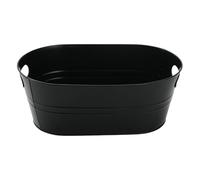 Oval Ice Bucket Galvanized Beverage Tub Champagne Bucket with Carry Handle for Chilling Juice, black