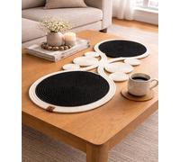 Oval Jute Table Runner 30x70 cm, Handwoven Braided Cotton & Jute Table Runner with Black Centre and White Border, Modern Dining Table Decor, Decorative Coffee Table Runner