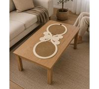 Oval Jute Table Runner 30x70 cm, Handwoven Braided Cotton & Jute Table Runner with Natural Wicker Centre and Cream Border, Boho Farmhouse Dining Table Decor