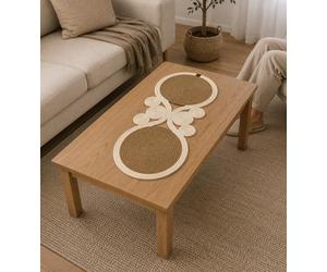 Oval Jute Table Runner 30x70 cm, Handwoven Braided Cotton & Jute Table Runner with Natural Wicker Centre and Cream Border, Boho Farmhouse Dining Table Decor