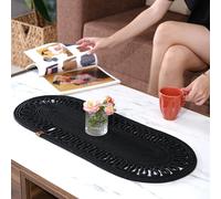Oval Jute Table Runner | Woven Braided Dining Runner | Natural Textured Rattan Table Runner for Dining Table Coffee Table or Patio 11.8 x 27.5 (Black)