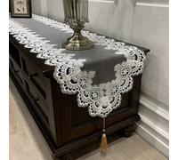Oval Lace Table for RUNNER, White Vintage Embroidered Lace Tablecloth Cabinet Tablecloth, Floral Coffee Dressing Table for RUNNER for Wedding Banquet TV Cabinet(40 * 200cm D)