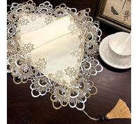 Oval Lace Table Runner, White Vintage Embroidered Lace Tablecloth Cabinet Tablecloth, Floral Coffee Dressing Table Runner for Wedding Banquet TV Cabinet(40 * 160cm A)