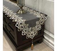 Oval Lace Table Runner, White Vintage Embroidered Lace Tablecloth Cabinet Tablecloth, Floral Coffee Dressing Table Runner for Wedding Banquet TV Cabinet(40 * 180cm A)