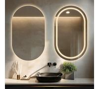 Oval LED Backlit Bathroom Mirror Dimmable 3-Color Lighting Touch Button Control Front & Back Illuminated Sl esign 40x60cm - Modern Vanity Mirror.