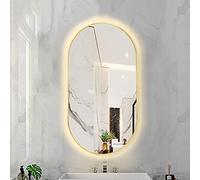 Oval LED Backlit Bathroom Mirror Dimmable 3 Color Temperature Smart Mirror LED Light Wall Mounted Makeup Mirror with Aluminum Alloy Frame (Color : Golden Frame, Size : 50X100CM)