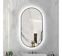Oval LED Backlit Bathroom Mirror Dimmable 3 Color Temperature Smart Mirror LED Light Wall Mounted Makeup Mirror with Aluminum Alloy Frame (Color : Black Frame, Size : 50X80CM)