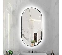 Oval LED Backlit Bathroom Mirror Dimmable 3 Color Temperature Smart Mirror LED Light Wall Mounted Makeup Mirror with Aluminum Alloy Frame (Color : Black Frame, Size : 40X80CM)