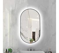 Oval LED Backlit Bathroom Mirror Dimmable 3 Color Temperature Smart Mirror LED Light Wall Mounted Makeup Mirror with Aluminum Alloy Frame (Color : Black Frame, Size : 40X60CM)