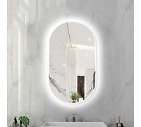 Oval LED Backlit Bathroom Mirror Dimmable 3 Color Temperature Smart Mirror LED Light Wall Mounted Makeup Mirror with Aluminum Alloy Frame (Color : White Frame, Size : 40X60CM)