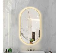 Oval LED Backlit Bathroom Mirror Dimmable 3 Color Temperature Smart Mirror LED Light Wall Mounted Makeup Mirror with Aluminum Alloy Frame (Color : Golden Frame, Size : 40X70CM)