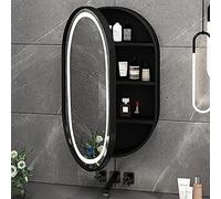 Oval LED Bathroom Mirror Cabinet 70x40cm Touch Sensor Control 3 Color Temperature Lights (3000K/4500K/6000K) Stylish Black Wall-Mounted Storage Solution