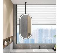 Oval LED Mirror Bathroom Makeup Vanity Mirror for Ceiling Hanging, Decorative Wall Mounted Lighted Mirror Floating Mirror with Touch Button, Black(40cmx70cm)