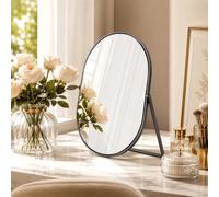 Oval Makeup Mirror with Metal Frame, Dressing Table Mirror with Stand-Black | Portable 360°Swivel Adjustable, 12.2*8.8in Single-Sided Desk Mirrors for DressingTable,Desktop,Shaving,Bedroom,Bathroom