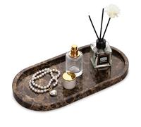 Oval Marble Bathroom Vanity Tray, Natural Luxury Marble Home Kitchen Bathroom Table Tray, Stone Decorative Countertop Serving Trays for Coffee Perfume Jewelry Makeup (Dark Brown)