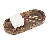 Oval Marble Bathroom Vanity Tray, Natural Luxury Marble Home Kitchen Bathroom Table Tray, Stone Decorative Countertop Tray for Coffee Perfume Jewelry (Dark Brown, 10" x 5" x 0.6")