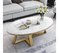 Oval Marble Coffee Table with Metal Base, Nordic Style Side Table for Small Living Spaces