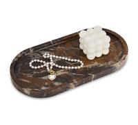 Oval Marble Tray Natural Luxury Marble Home Kitchen Bathroom Vanity Tray, Stone Decorative Countertop Serving Trays for Coffee Perfume Jewelry Makeup Key Black Gold 30 x 15 cm